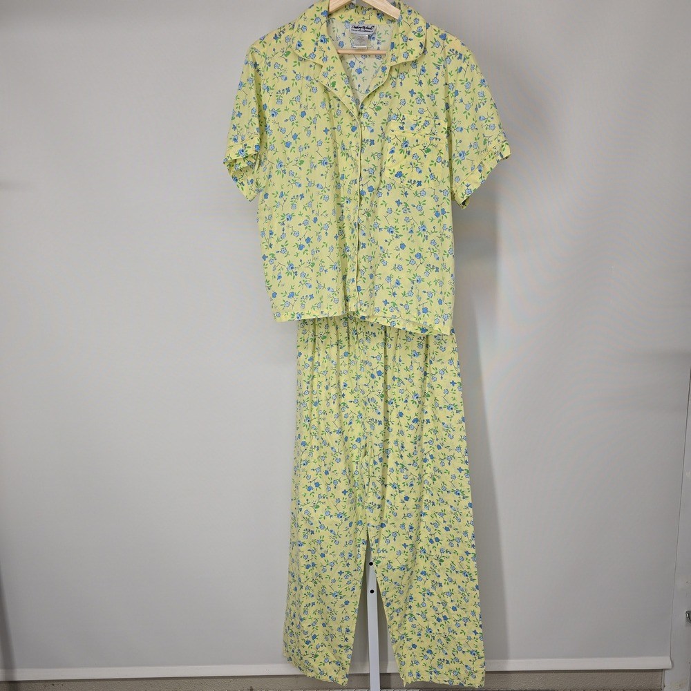 Anthony Richards Women Pajama Set LP Yellow Blue Floral Short Sleeve Pants 3125